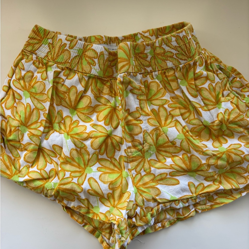 Zara Floral Yellow and Green Women's Shorts